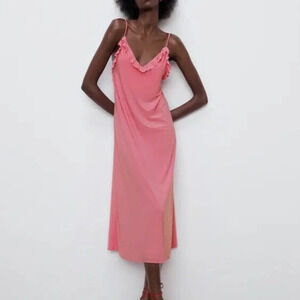 Zara Bubblegum Pink Midi Slip Dress Size S